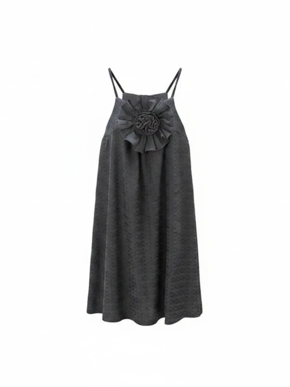Hello Franki Girls Charcoal Gray Textured Rosette Halter Dress Size 12 NWT